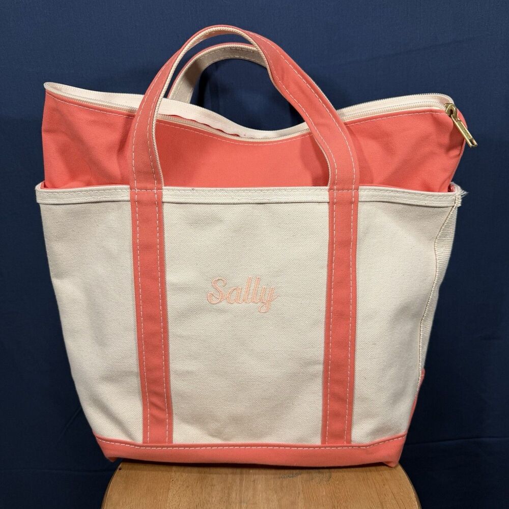 Vintage 90s LL Bean Boat & Tote Canvas Bag Salmon Coral Cream USA Made